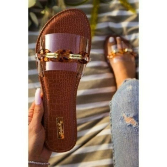 Clear leopard chain flat slip on sandals - Picture 3 of 6